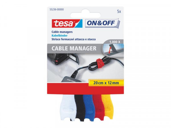 tesa ON&OFF Cable Manager bunt 5 St. 20cm 12mm