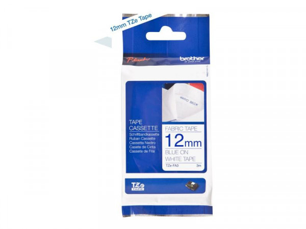 Schriftbandkassette Brother 12mm weiß/blau TZEFA3