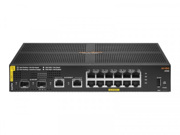 HPE Aruba 6100 12G Class4 PoE 2G/2SFP+ 139W Switch JL679A
