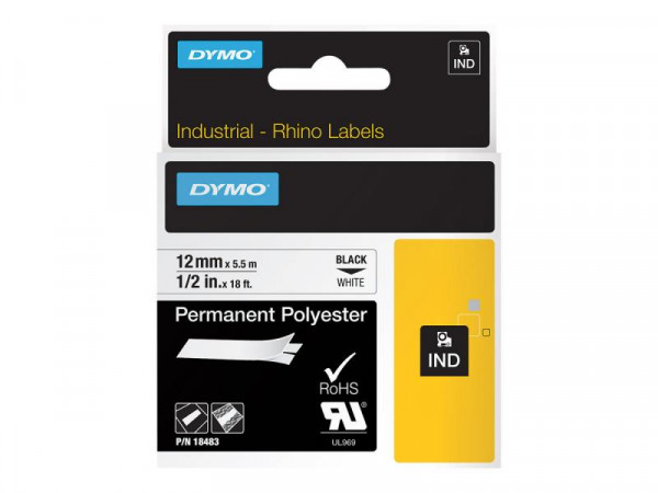 DYMO Rhino Band Polyes. 12mmx5.5m schwarz->weiß