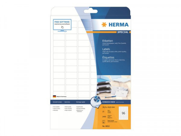 HERMA Inkjet-Etiketten A4 weiß 30,5x16,9 mm Papier 2400 St.