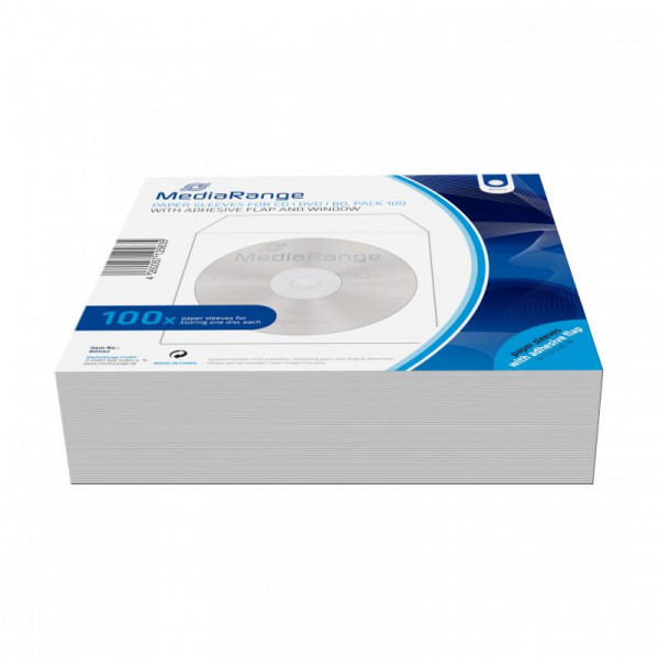 MediaRange CD Paperbag 100pcs,selbstklebend mit Fenster
