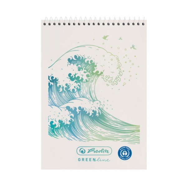 Herlitz Spiralnotizblock A7 50 Bl kariert GREENline Welle