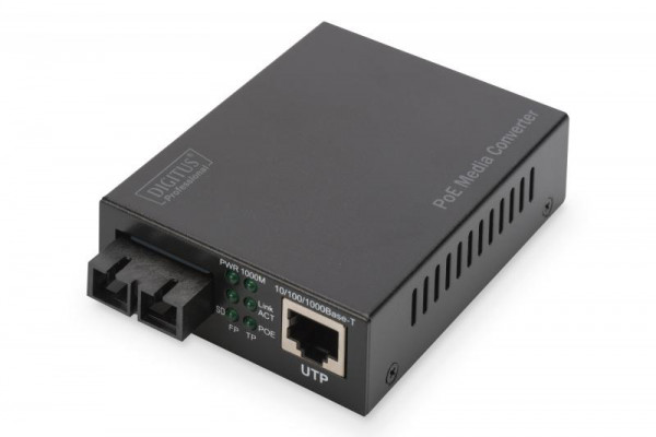 DIGITUS Konverter Gigabit PoE Multim. Media RJ45/SC MM PSE