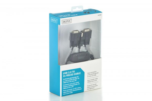 DIGITUS Anschlusskabel USB2.0 -> 2xRS232 St/Bu 1.5m schwar