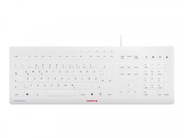 CHERRY TAS STREAM PROTECT KEYBOARD Corded DE-Layout weiß