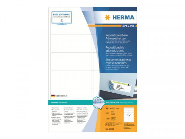 HERMA Adressetiketten A4 weiß 99,1x42,3 mm ablösb. 1200 St.