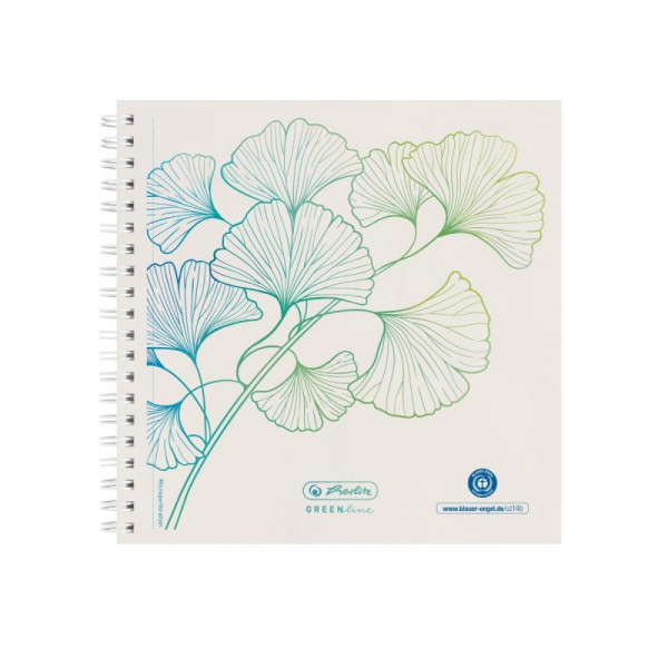 Herlitz Spiralblock 14,8x14,8 100Bl.punktiert GREENlineGinkg
