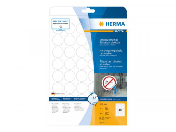 HERMA Folien-Etiketten A4 30mm weiß ablösbar 960St.