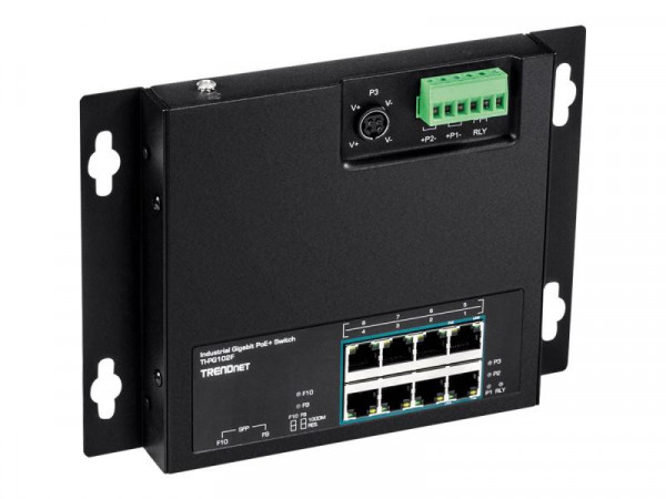TRENDnet 10-Port Industrial Gigabit PoE+ WallMount Front Acc