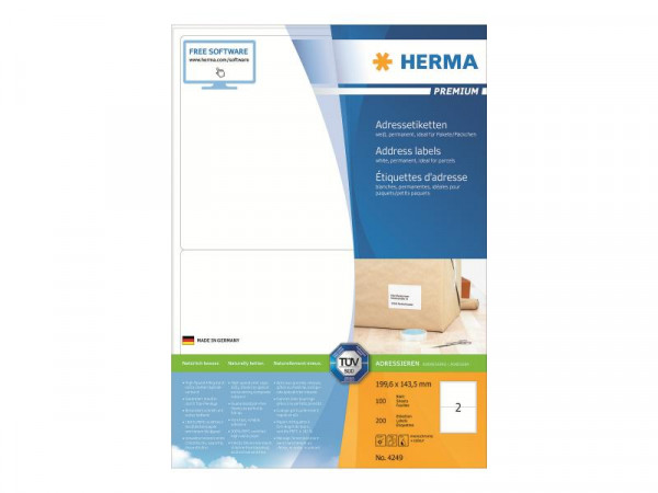 HERMA Adressetiketten A4 weiß 199,6x143,5 mm Papier 200 St.