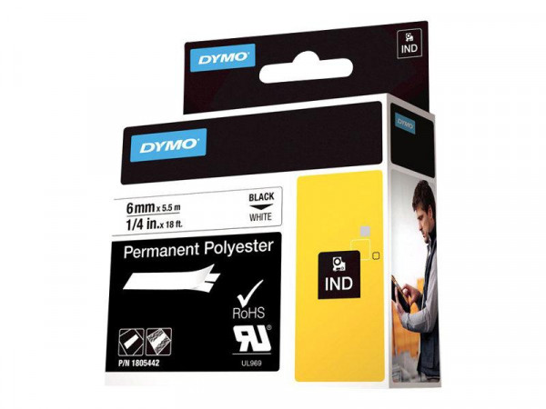 DYMO Rhino Band Polyes. 6mmx5.5m schwarz->weiß