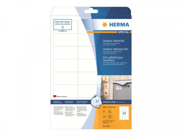HERMA Etik. A4 Outdoor Klebefolie weiß 63,5x33,9 mm 240 St.