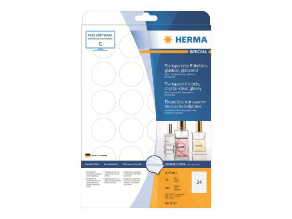 HERMA Etik. glasklar A4 40 mm rund Folie glänzend 600 St.