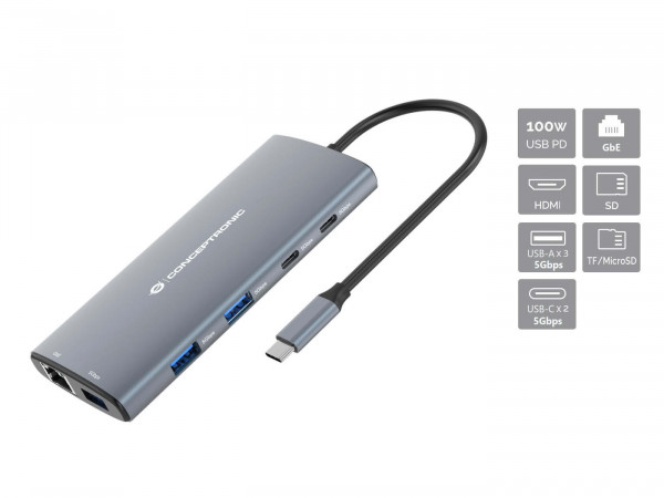 CONCEPTRONIC 10-in-1 Dock USB-C-> HDMI,2xUSB-C,3xUSB-A,SD sw