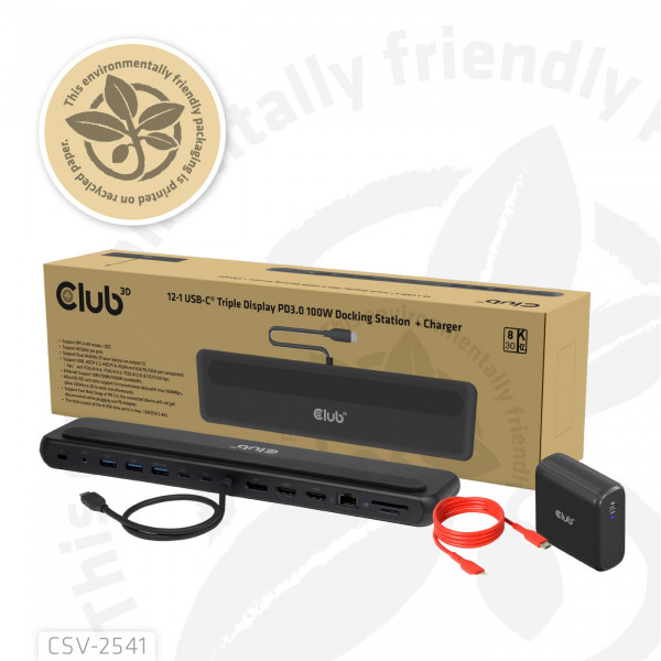 Club3D USB-C 12in1-Dock >DP1.4/2xHDMI/2xUSB-C/ 8K30Hz