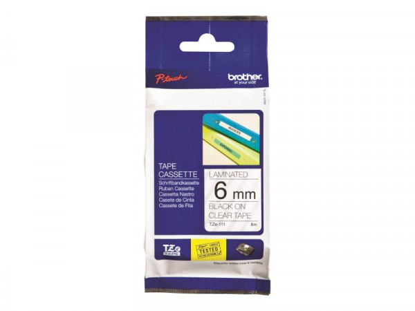 Schriftbandkassette Brother 6mm farblos/schwarz TZE111