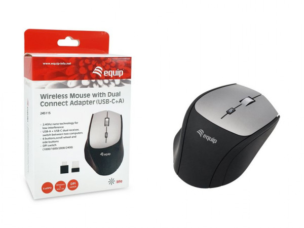 Equip Optische Maus kabellos Dual Adapter USB-C+A R+L sw