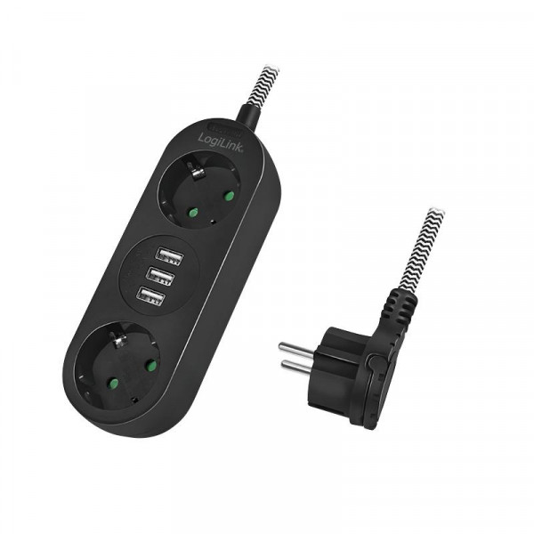 LogiLink Steckdosenleiste 2-fach,2xCEE 7/3+3xUSB-A,Textilkab