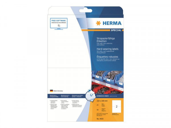 HERMA Etik. strapazierf. A4 weiß 210x148 mm Folie 50 St.