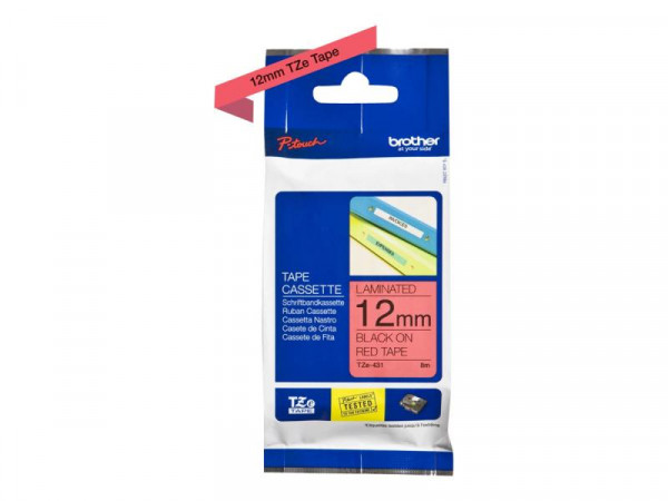 Schriftbandkassette Brother 12mm rot/schwarz TZE431