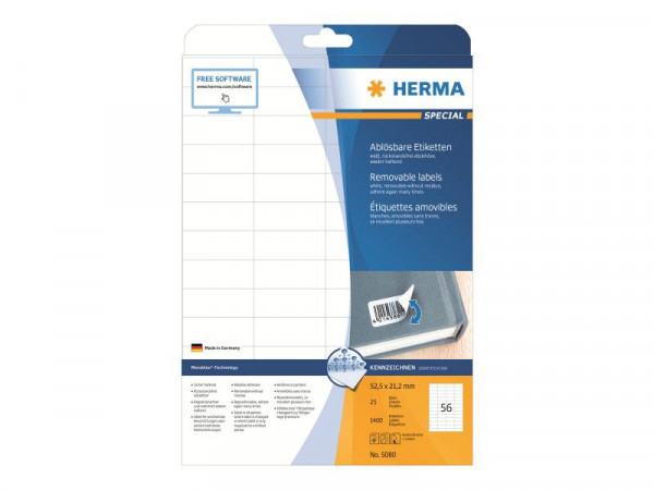 HERMA Etik. A4 weiß 52,5x21,2 mm ablösbar Papier 1400 St.