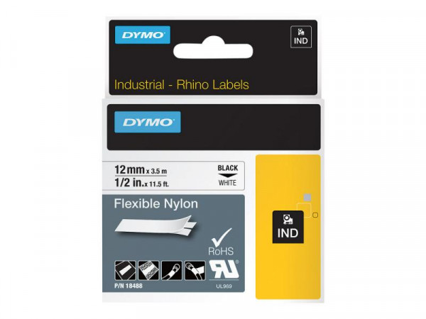 DYMO Rhino Band Nylon 12mmx3.5m schwarz->weiß