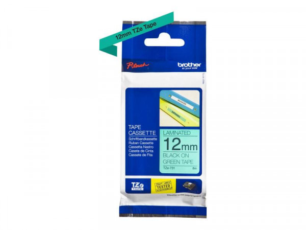 Schriftbandkassette Brother 12mm grün/schwarz TZE731