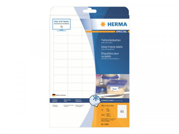 HERMA Tiefkühletiketten A4 weiß 38,1x21,2 mm Papier 1625 St.