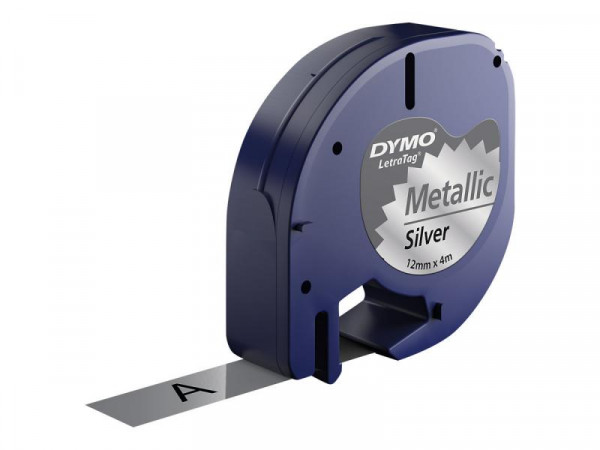 DYMO LetraTag-Band, Plastik 12mm x 4m schw. auf silbermetal