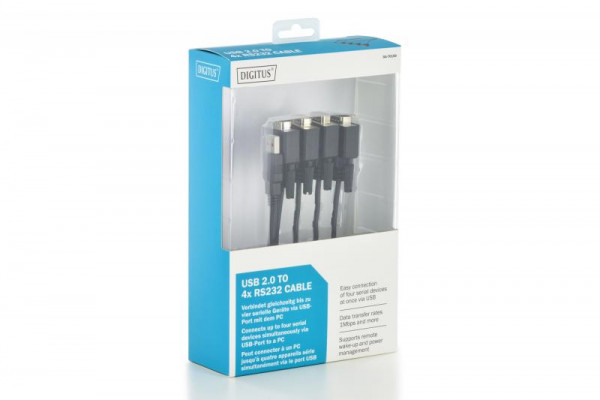 DIGITUS Anschlusskabel USB2.0 -> 4xRS232 St/Bu 1.5m schwar