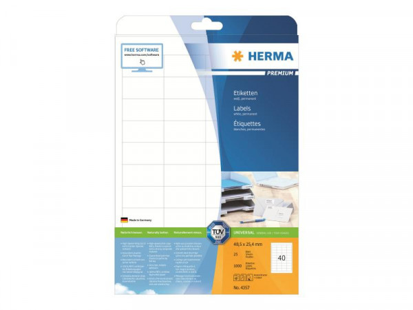 HERMA Etiketten A4 weiß 48,5x25,4 mm Papier matt 1000 St.