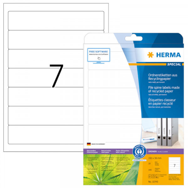 HERMA Ordneretiketten Recycling A4 20 Blatt 192x38