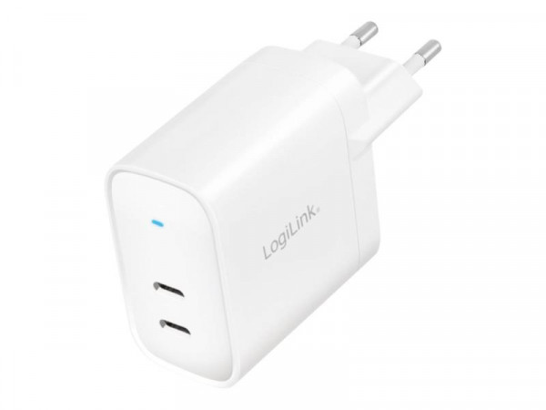 Logilink Steckdosenadapter, 2x USB-C, GaN, 40W