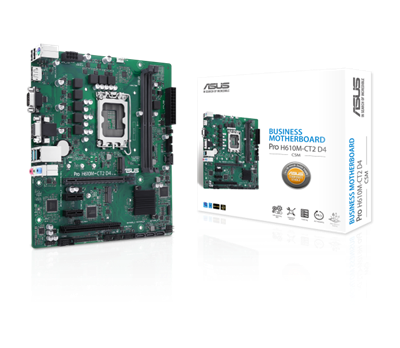 Pro H610M-CT2 D4-CSM unterstützt den Intel®-Sockel LGA1700 für Intel®-Prozessoren der 13. und 12. Generation und ist mit herausragenden Funktionen ausgestattet, darunter 2 x DP, VGA, PCIe® 4.0-Unterstützung, DDR4 3200, USB 3.2 Gen 2, M.2 PCIe® 3.0-Steckplatz, M.2 Key E-Steckplatz, TPM2.0 IC onboard, Q-LED Core, SMBUS-Header, ASUS Control Center Express (ACCE), ASUS Boot Defender