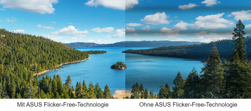 Das Bild mit und ohne flimmerfreie Technologie