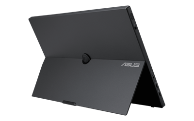 Der ZenScreen Ink ist an einem Stativ befestigt und wird als zweiter Bildschirm für einen angeschlossenen Laptop verwendet.