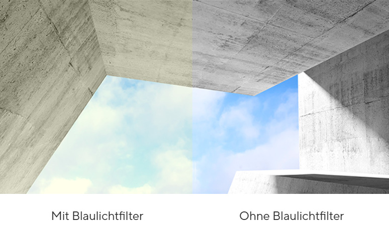 Bild mit Blaulichtfilter / Bild ohne Blaulichtfilter