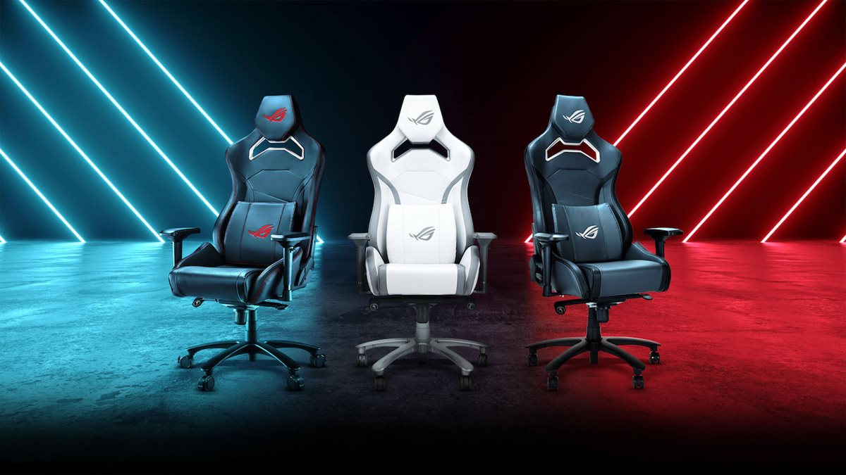 ROG Chariot X Core Gaming-Stuhl Rückenansicht mit Stoffgurten.
