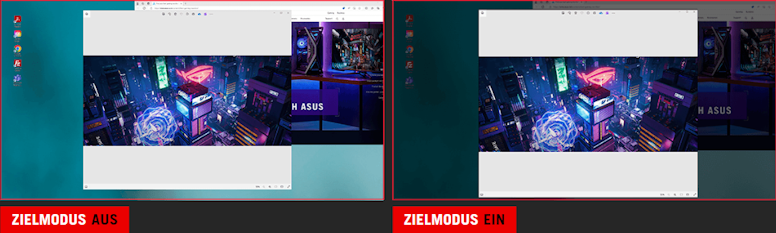 Der Screenshot des Desktops mit zwei geöffneten Fenstern. / Der Screenshot des Desktops mit zwei geöffneten Fenstern, wobei das obere Fenster auf normaler Helligkeit und das andere Fenster gedimmt ist.