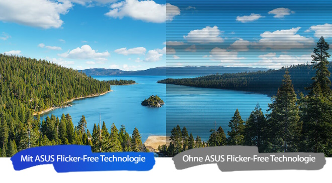 Ein Landschaftsfoto mit aktiviertem/deaktiviertem Flicker-Free-Modus