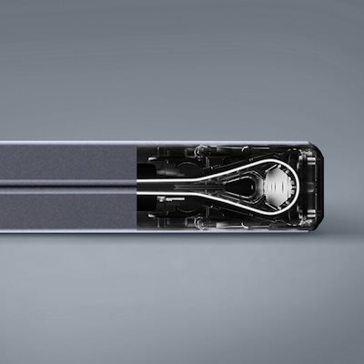 Nahaufnahme der Seite des MQ17Qh, sehen Sie durch das tropfenförmige Scharnierdesign der Falttechnik