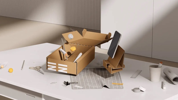 Der Karton kann Box und Telefonhalter sein