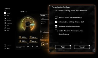 An Armoury Crate‘s UI to show energy efficient can be setup by Power Saving Settings