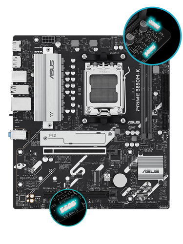 PRIME B850M-K Vorderansicht, 45 Grad.