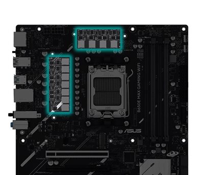 Das B650E MAX GAMING WIFI W Mainboard verfügt über Digital Power Design.