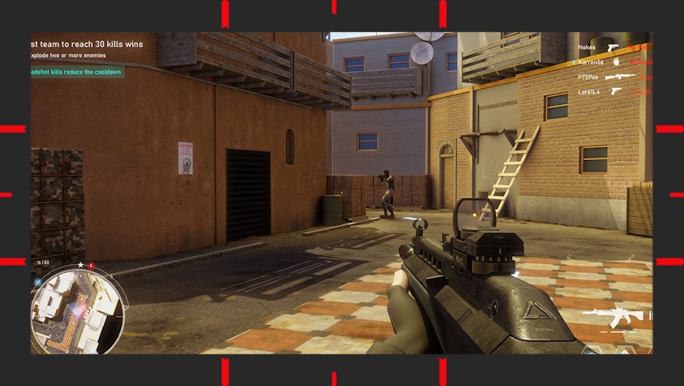 Die FPS-Spielszene; mit aktivierter Display-Ausrichtungsfunktion