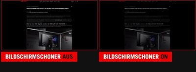 Screenshot eines ROG-Webartikels. / Screenshot eines ROG-Webartikels mit abgedunkeltem Bildschirm.