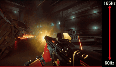 Screenshot eines FPS-Spiels mit Bildschirmflackern, wenn die Waffe abgefeuert wird