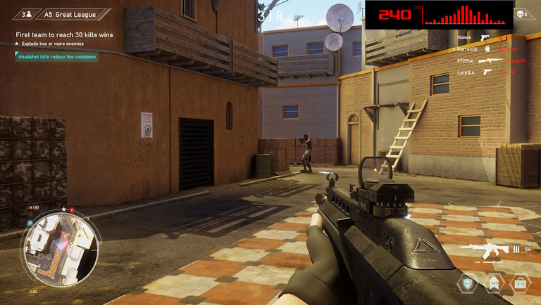 Die FPS-Spielszene; das FPS-Zähler-Overlay ist in der oberen rechten Ecke des Bildschirms zu sehen